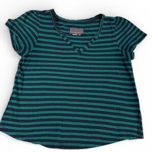 Anthropologie Green & Navy Striped Short Sleeve Tee Size S
